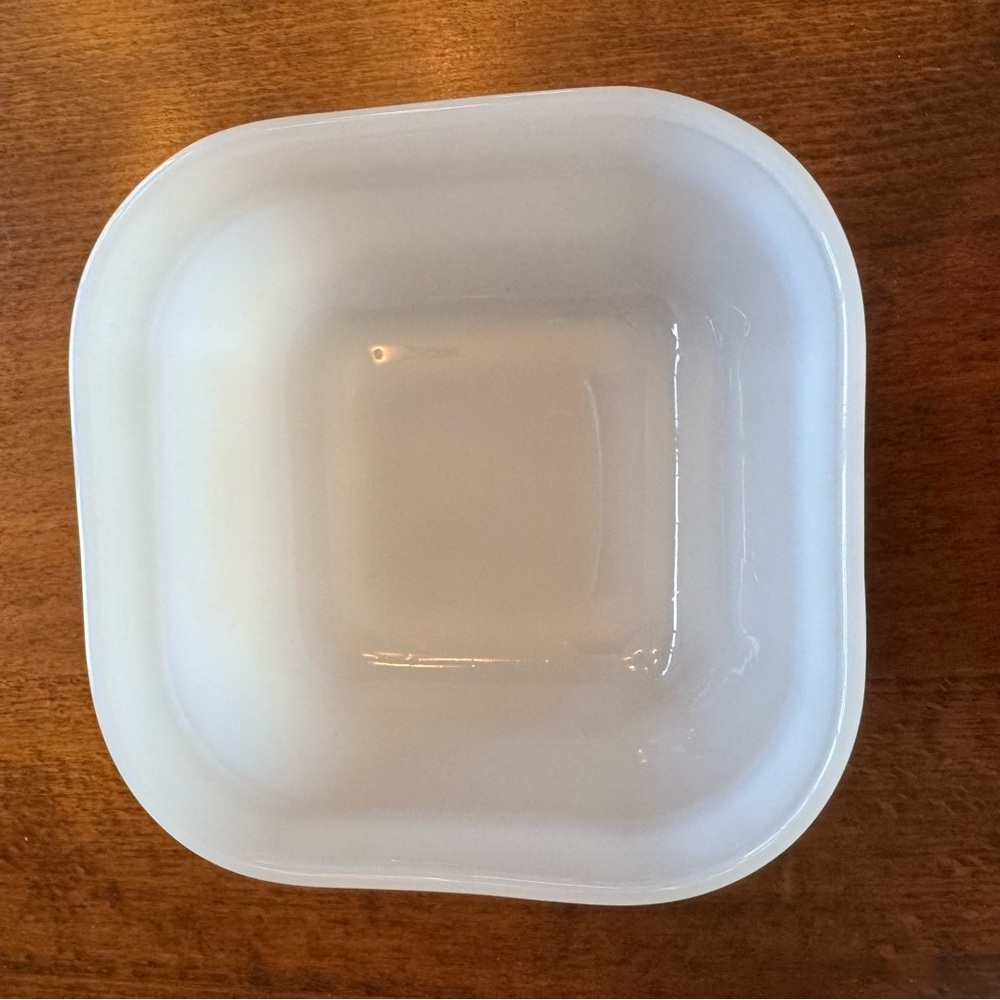 Fire king oven proof small square milk glass dish
